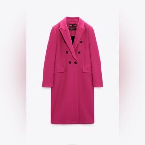 Zara Pink Wool Blend Menswear Double Breasted Coat Size M